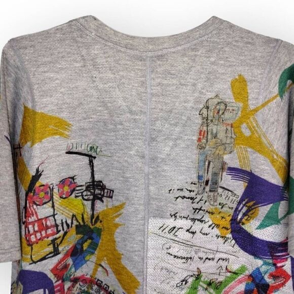 Inoah Womens Tee Dress Sz Large Grey VNeck T-shirt Artwork Painting Short Sleeve - Picture 4 of 13